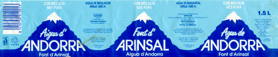 Label of Agua d'Andorra / Font dArinsal