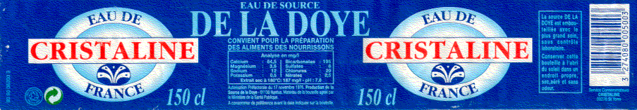 Label of Eau de Source de la Doye