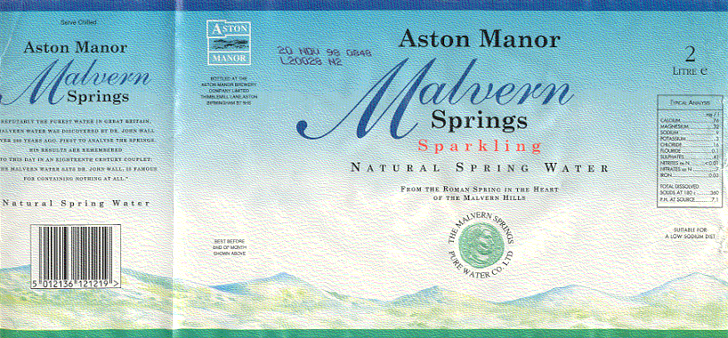 Label of Aston Manor Malvern Springs