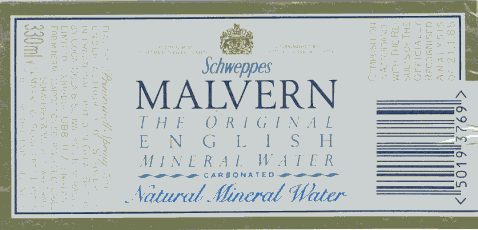 Label of Schweppes Malvern